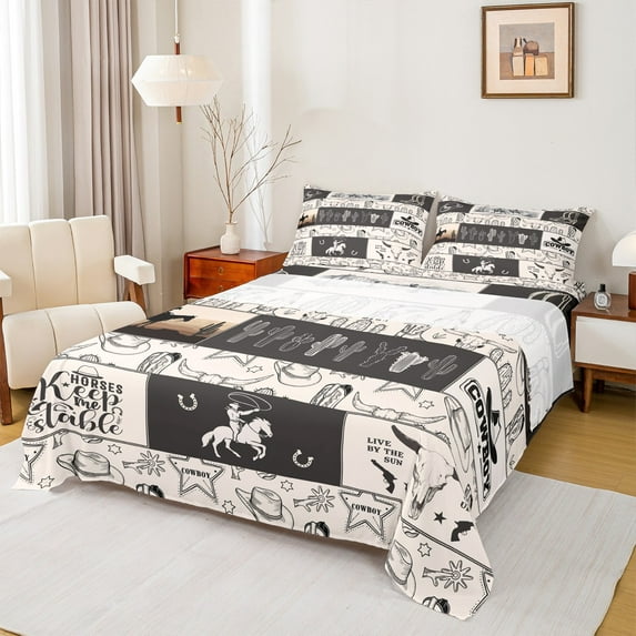 Manfei Western Cowboy Full Size Sheets 4-Piece, Tropical Dessert Cactus Bed Sheets, Highland Cow Skull Sheet Sets, Luxury Bedroom Decor
