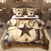Manfei Western Cowboy Twin Bedding Sets 7pcs, Vintage Boots Hat Bedding Comforter Set, Brown Rustic Farmhouse Sheet Sets, Ultra Soft Home Decor