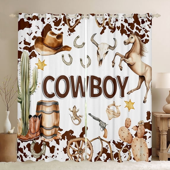 Manfei Western Cowboys Blackout Curtains Set of 2 (52x84 Each),Farm Cowhide Horseshoe Window Curtains,Rustic Farmhouse Cabin Curtains and Drapes For Boys Kids,Super Cozy Room Decor