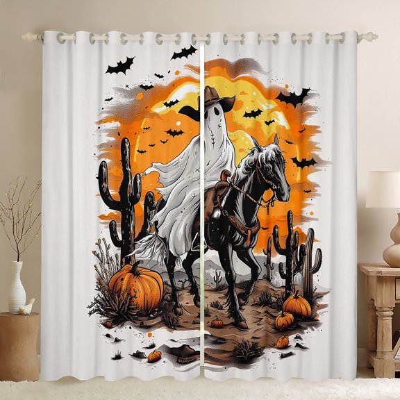 Manfei Western Cowboys Ghost Curtains Pack of 2 (42x84 Each),Tropical Desert Cactus Curtains Blackout,Halloween Pumpkin Bedroom Curtains For Teens,Luxury Bedroom Decor