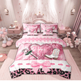 thumbnail image 1 of Manfei Western Cowgirl Boot Twin Bedding Sets 7-Piece, Cartoon Pink Bowknot Bedding Comforter Set, Cow Leopard Print Reversible Sheet Sets, Lightweight Room Decor, 1 of 7