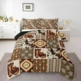 thumbnail image 1 of Manfei Western Cowgirl Boots Full Size Comforter Sets, Bohemian Hippie Style Bedding Comforter Set, Brown Patchwork Buffalo Reversible Bedding Sets, Microfiber Bedroom Decor, 3 Pieces, 1 of 8