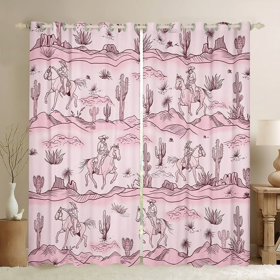 Manfei Western Cowgirl Cowboy Black Out Curtains for Teen, Cactus Plant Botanical Curtains Pack of 2 (42x63 Each), Pink Rustic Horse Bedroom Curtains, Living Room Curtains Decor