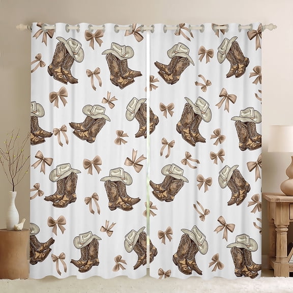 Manfei Western Cowgirl Curtains for Living Room,Kawaii Bowtie Bow Blackout Curtains Set of 2 (42x63),Farm Hats Boots Curtains and Drapes (42x63),Super Cozy Room Decor