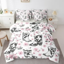 Manfei Western Cowgirls 7-Piece Twin Bedding Sets,Retro Cowboy Boots Bedding Comforter Set,Pink Cherry Blossom Sheet Sets For Girls Boys,Breathable Home Decor Reversible