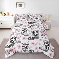 Manfei Western Cowgirls Bedding Comforter Set,Retro Cowboy Boots Twin Comforter Sets,Pink Cherry Blossom Bedding Set For Girls Boys,Breathable Home Decor Reversible,2-Piece
