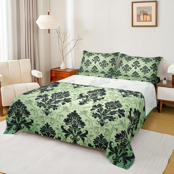 Manfei Western Damask Print Bed Sheets for Adult, Vintage Flower Floral King Sheets, Bohemian Mandala Sheet Set, Ultra Soft Home Decor, 4pcs