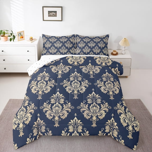 Manfei Western Damask Print Bedding Comforter Set for Adult, Vintage Flower Floral Twin Comforter Sets, Bohemian Mandala Reversible Bedding Set, Ultra Soft Home Decor, 2pcs