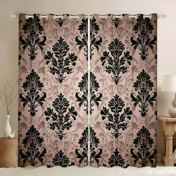 Manfei Western Damask Print Black Out Curtains for Adult, Vintage Flower Floral Curtains Pack of 2 (42x63 Each), Bohemian Mandala Bedroom Curtains, Window Curtains Home Decor