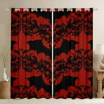 Manfei Western Damask Print Black Out Curtains for Kid, Black Red Bat Curtains Pack of 2 (42x63 Each), Halloween Theme Bedroom Curtains, Curtains and Drapes Room Decor