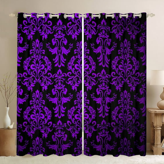 Manfei Western Damask Print Blackout Curtains Set of 2 (52x84 Each) for Adult, Vintage Flower Floral Window Curtains, Bohemian Mandala Curtains and Drapes, Window Curtains Home Decor