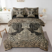 Manfei Western Fantasy 7-Piece Twin Bedding Sets,Rustic Crows Bedding Comforter Set,Gold Black Boho Sheet Sets For Teens,Super Cozy Room Decor Reversible