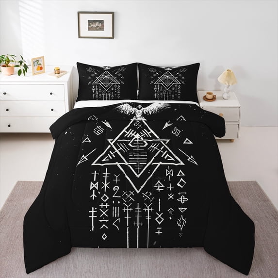 Manfei Western Fantasy Queen Comforter Set,Rustic Eagle Bedding Sets,White Black Bedding Comforter Set For Boys,Super Cozy Room Decor Reversible,3 Pieces