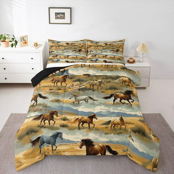Manfei Western Farm Horse Bedding Comforter Set,Rustic Farmhouse Cabin Twin Comforter Sets,Natural Mountain Bedding Set For Kids,Breathable Home Decor Reversible,2 Pieces