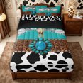 thumbnail image 1 of Manfei Western Floral Bull Skull Zipper Twin Comforter Sets with Fitted Sheet and 2 Pillowcases,Boho Damask Cow Print Zipper Bedding Set,White Turquoise,Reversible, 1 of 7