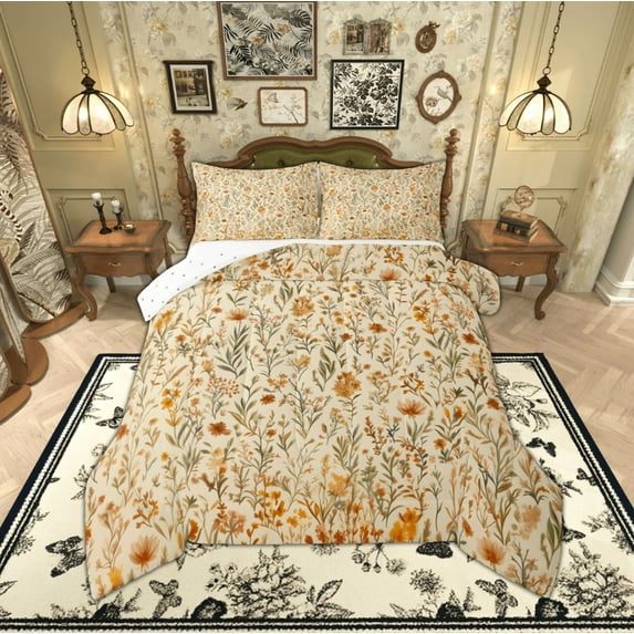 Manfei Western Garden Flower Full Size Comforter Sets, Rustic Farmhouse Bedding Comforter Set, Teen Kid Adult Female Reversible Bedding Sets, Breathable Home Decor, 3-Piece
