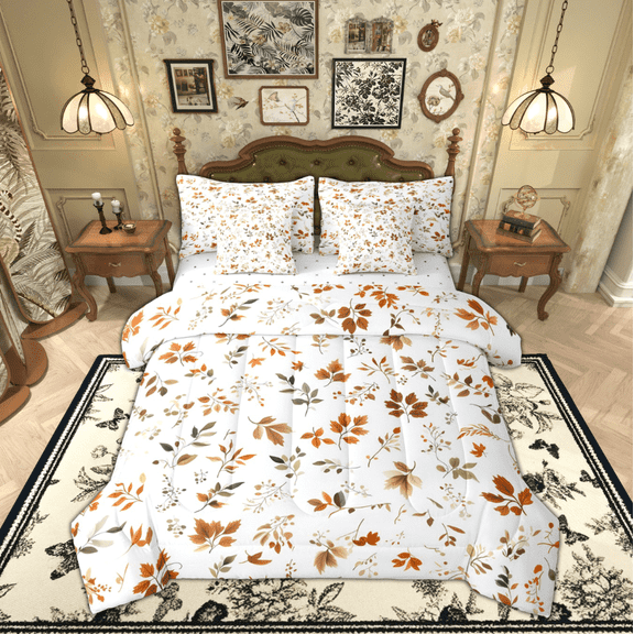 Manfei Western Garden Leaf Bedding Comforter Set 7pcs, Rustic Farmhouse Queen Bedding Sets, Teen Kid Adult Female Reversible Queen Sheet Sets, Microfiber Bedroom Decor