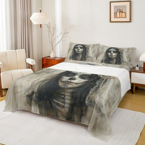 Manfei Western Gothic Bride Twin Sheet Sets, Romantic Valentines Day Twin Fitted Sheet, Teen Kid Child Adult Flat Sheet, Microfiber Bedroom Decor, 3 Pieces