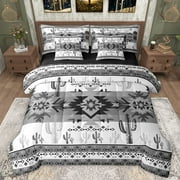 Manfei Western Hippie Aztec Bedding Comforter Set 7pcs for Adult, Rustic Bohemian King Bedding Sets, Fashion Grey Square Triangle Reversible Bed Sheets, Luxury Bedroom Decor
