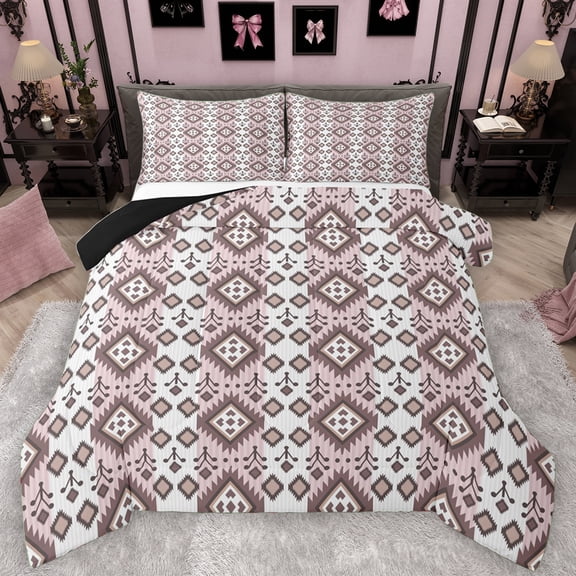 Manfei Western Hippie Aztec Bedding Comforter Set for Teens, Vintage Abstract Ombre Twin Comforter Sets, Mid Century Style Reversible Bedding Set, Lightweight Room Decor, 2pcs