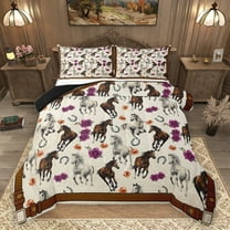 Homewish Western Horse Animal Bedding Comforter Set for Teen, Floral Flower Twin Comforter Sets, Vintage Rustic Farmhouse Reversible Bedding Set, Microfiber Bedroom Decor, 2pcs