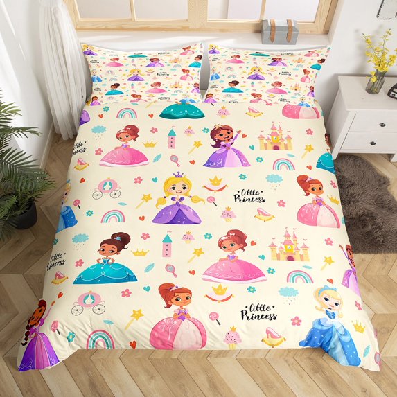 Manfei Western Kawaii Princess Duvet Cover Twin,Cute Flowers Daisy Bedding Sets Twin Size,Cartoon Castle Bed Set For Girls Kids,Breathable Home Decor Reversible(No Comforter),2-Piece