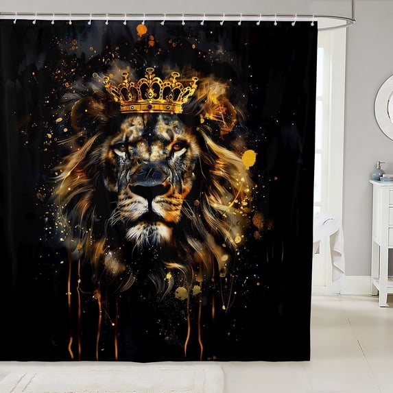 Manfei Western Lion Shower Curtain 72Wx84L, Watercolor Animal Bathroom Shower Curtain, Black Brown