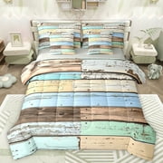Manfei Western Lodge Cabin Bedding Comforter Set 7pcs, Rustic Lake House Queen Bedding Sets, Vintage Fashion Reversible Queen Sheet Sets, Breathable Home Decor