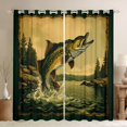 thumbnail image 1 of Manfei Western Pike Fish Blackout Curtains, Rustic Lake House Window Curtains Pack of 2 (38x45 Each), Golden Gray, 1 of 6