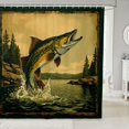 thumbnail image 1 of Manfei Western Pike Fish Shower Curtain 72Wx78L, Rustic Lake House Bath Curtain, Golden Gray, 1 of 5