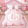 thumbnail image 1 of Homewish Western Princess Bowknot Twin Bedding Sets 7-Piece, Kawaii Pink Monogrammed E Bedding Comforter Set, Cartoon Cute Cherry Reversible Sheet Sets, Lightweight Room Decor, 1 of 7