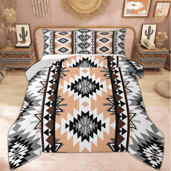 Manfei Western Retro Aztec Bedding Comforter Set, Bohemian Hippie Geometric Twin Comforter Sets, Teens Kids Adult Reversible Bedding Set, Super Cozy Room Decor, 2pcs