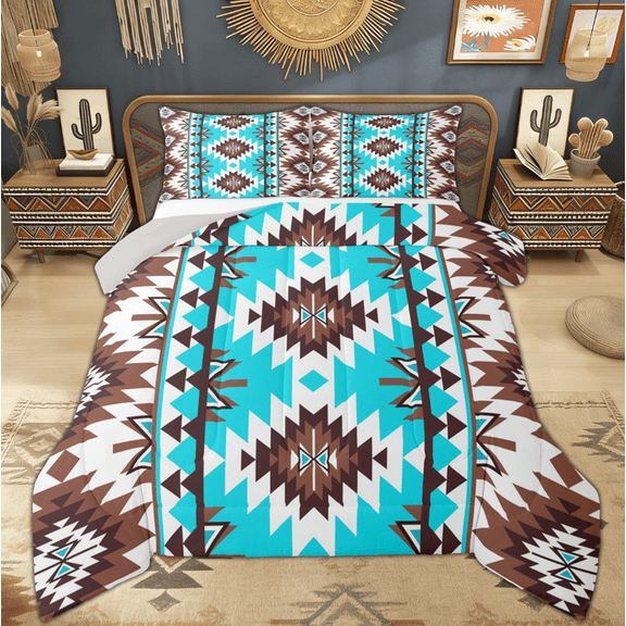 Manfei Western Retro Aztec Bedding Comforter Set, Bohemian Hippie Geometric Twin Comforter Sets, Teens Kids Adult Reversible Bedding Set, Ultra Soft Home Decor, 2 Pieces