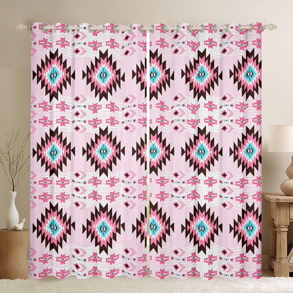 Manfei Western Retro Aztec Black Out Curtains, Bohemian Hippie Geometric Curtains Pack of 2 (42x63 Each), Teens Kids Adult Bedroom Curtains, Curtains and Drapes Decor