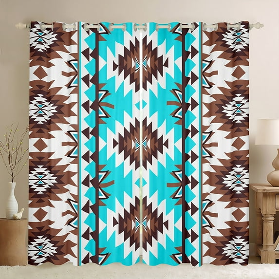 Manfei Western Retro Aztec Black Out Curtains, Bohemian Hippie Geometric Curtains Pack of 2 (42x63 Each), Teens Kids Adult Bedroom Curtains, Curtains and Drapes Home Decor