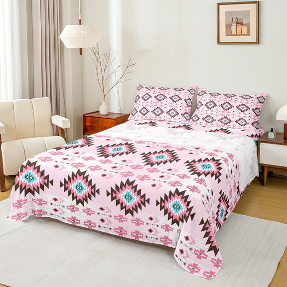 Manfei Western Retro Aztec 3-Piece Twin Sheet Set, Bohemian Hippie Teens Adult Decor