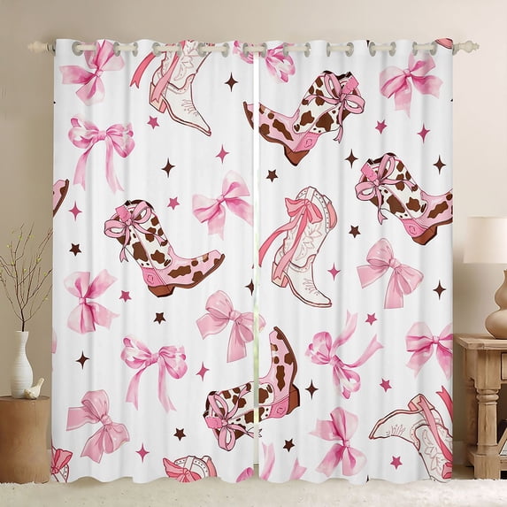 Manfei Western Ribbon Bow Black Out Curtains for Teens Female,Kids Girls Cowgirl Cow Print Boots Curtains Pack of 2 (42x63 Each),Ultra Soft Home Decor