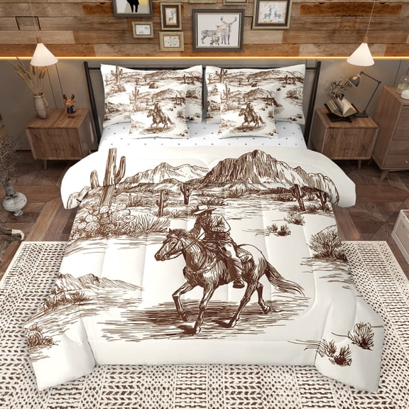Manfei Western Rustic Farmhouse 7 Pieces Bedding Comforter Set,Tropical Desert Cactus Full Bedding Set,Farm Animal Horse Fitted Sheet Flat Sheet For Men Women,Super Cozy Room Decor