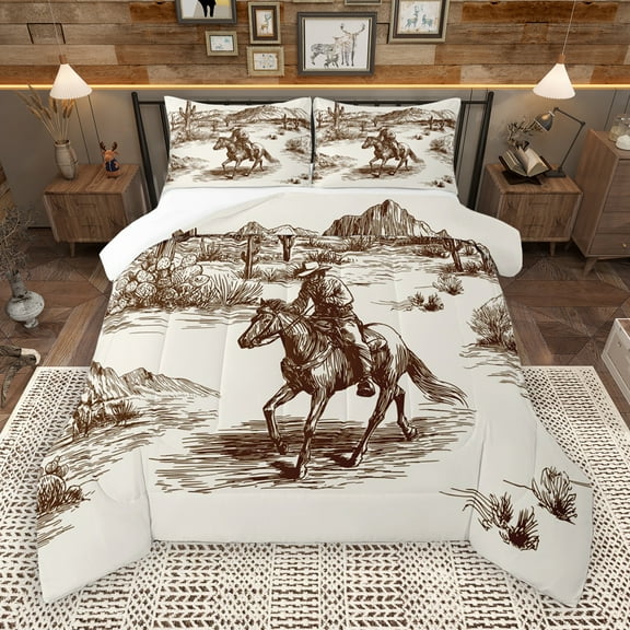 Manfei Western Rustic Farmhouse Bedding Comforter Set,Tropical Desert Cactus Twin Comforter Sets,Farm Animal Horse Bedding Set For Men Women,Super Cozy Room Decor,2-Piece