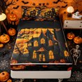thumbnail image 1 of Manfei Western Spooky Haunted House Zipper Full Size Comforter Sets with Fitted Sheet and 2 Pillowcases for Kids, Black Orange Halloween Theme Zipper Bedding Set, Black Reversible, 4pcs, 1 of 6