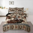 thumbnail image 1 of Manfei Western Texas Stars Bedding Sets King with Comforter, Brown Cow Print Comforter Sets King Size, Horse Shose Reversible Down Comforter, Microfiber Bedroom Decoration, 3pcs, 1 of 8