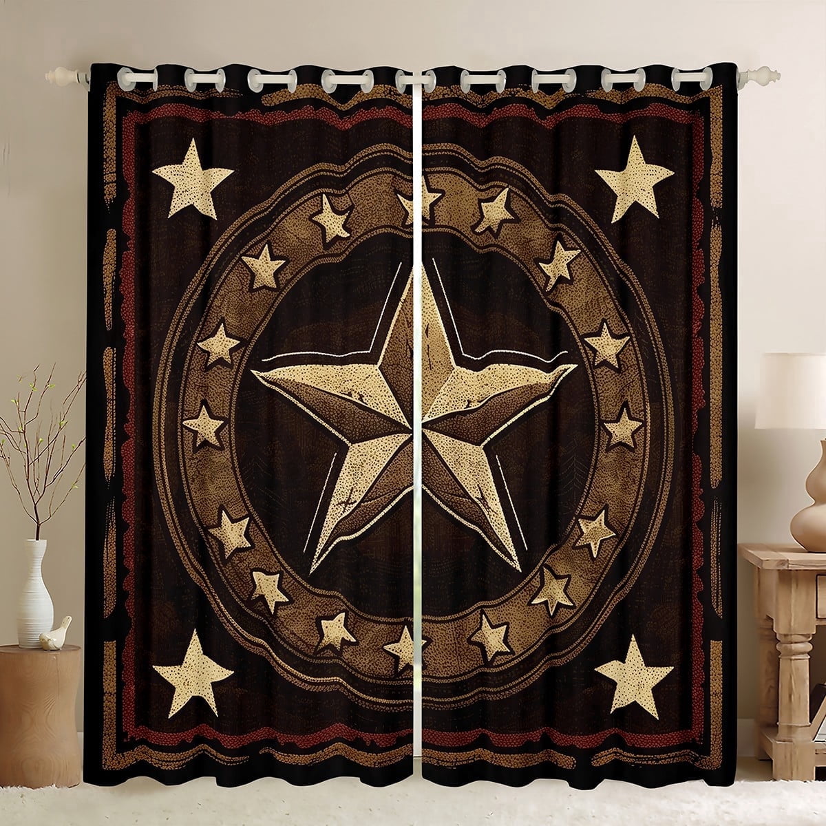 Manfei Western Texas Stars Curtains and Drapes (42x84), Cowboy Cowgirl Blackout Curtains for Bedroom, Rustic Farmhouse Curtains for Living Room, Living Room Curtains Bedroom Decorative