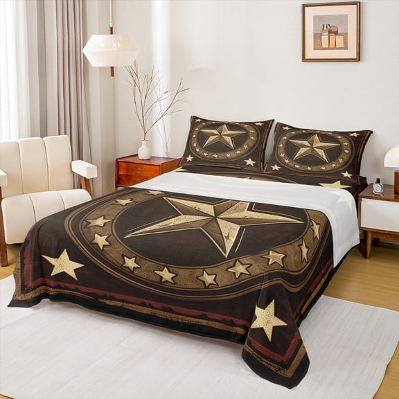 Manfei Western Texas Stars Twin Sheet Sets, Cowboy Cowgirl Bed Sheets Twin, Rustic Farmhouse Bedding Sets Twin Size, Microfiber Bedroom Decorative, 3pcs