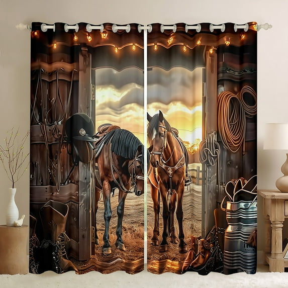 Manfei Western Theme Curtains Pack of 2 (42x84 Each) for Female Men,Galloping Horse Curtains Blackout,Rustic Retro Farmhouse Bedroom Curtains,Luxury Bedroom Decor