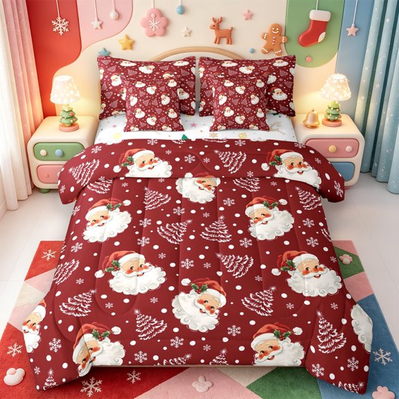 Manfei Western Xmas Festive 7-Piece Twin Bedding,Cute Christmas Bell Bedding Comforter Set,Xmas Reversible