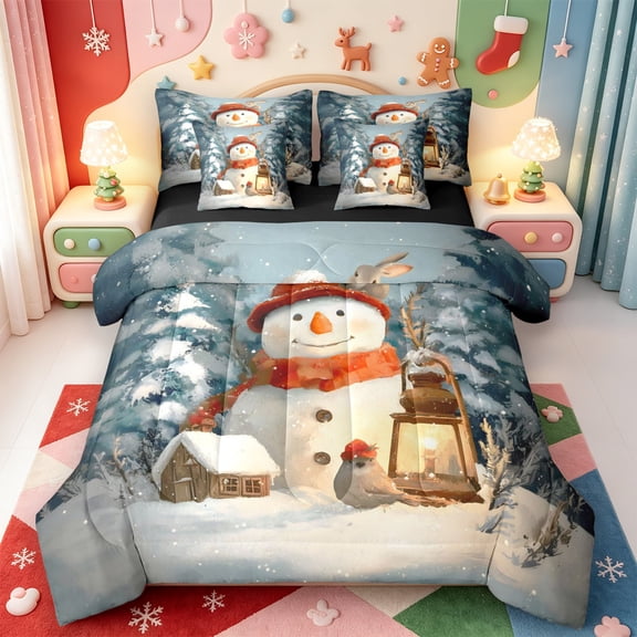 Manfei Western Xmas Festive 7-Piece Twin Bedding,Rustic Christmas Animals Bedding Comforter Set,Black Reversible