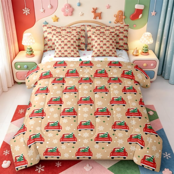 Manfei Western Xmas Festive 7-Piece Twin Bedding,Traditional Christmas Animal Cow Bedding Comforter Set,Xmas Reversible