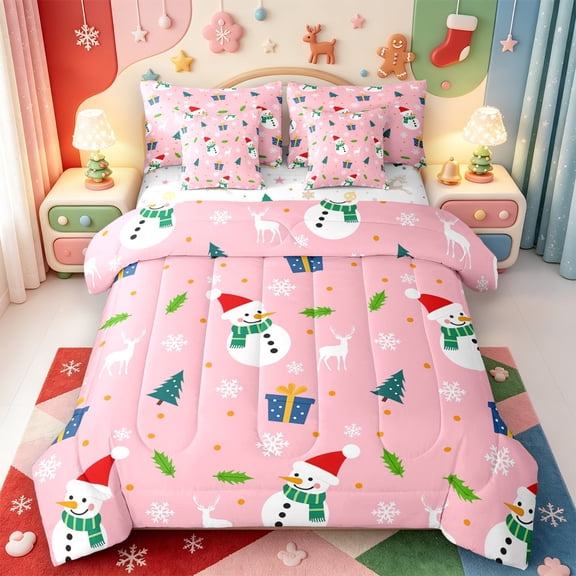 Manfei Western Xmas Festive 7-Piece Twin Bedding,Vintage Christmas Winter Snow Bedding Comforter Set,Xmas Reversible