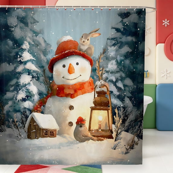 Manfei Western Xmas Festive Shower Curtain 72Wx84L,Rustic Christmas Animals Bathroom Shower Curtain