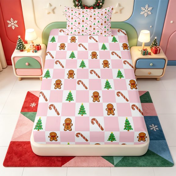 Manfei Western Xmas Festive Twin Fitted Sheet,Whimsical Elf Bedding,2-Piece,1 Fitted Sheet and 1 Pillowcase